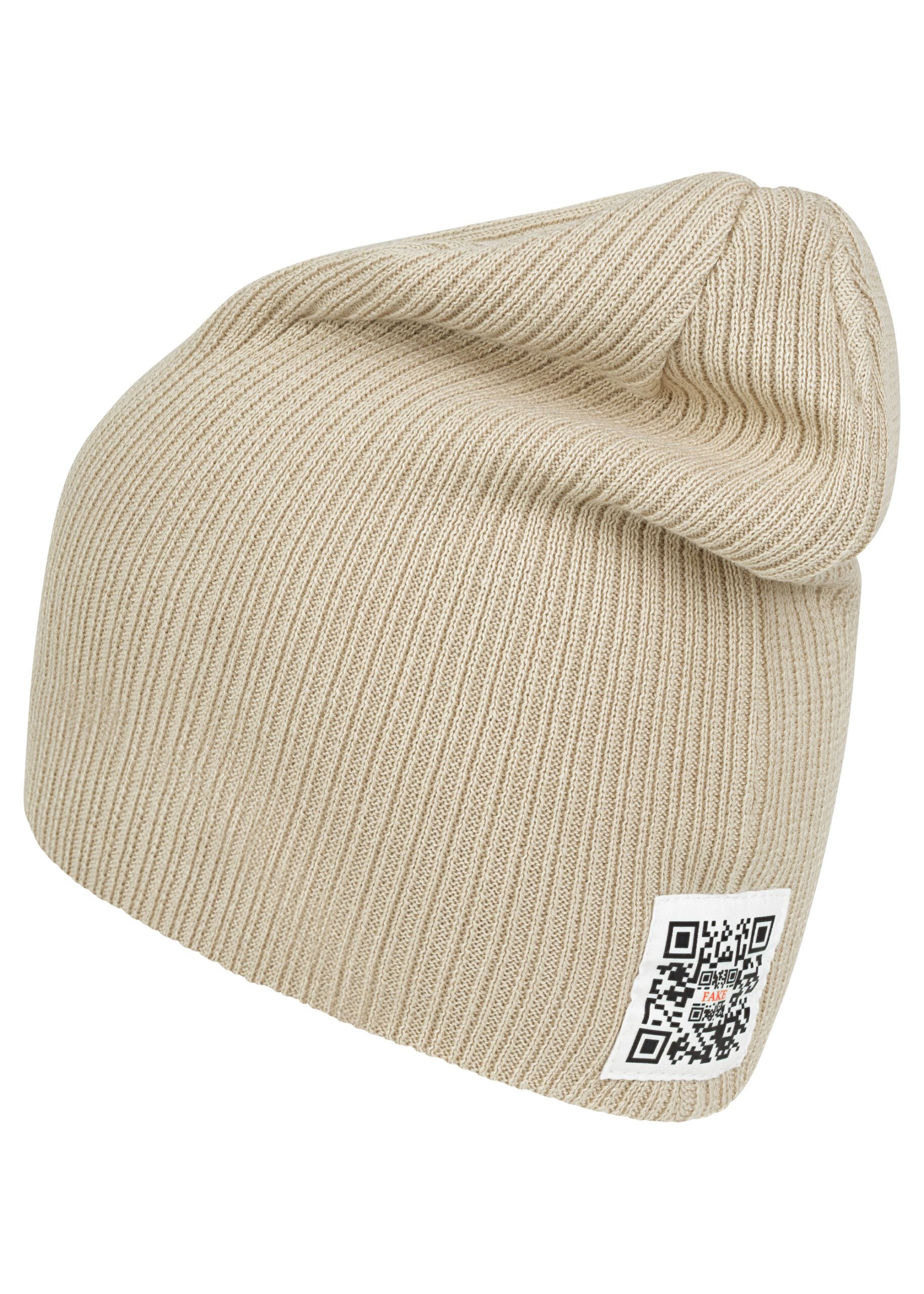 Basic Beanie Mit Logo Grobgestrickte Mütze Beige