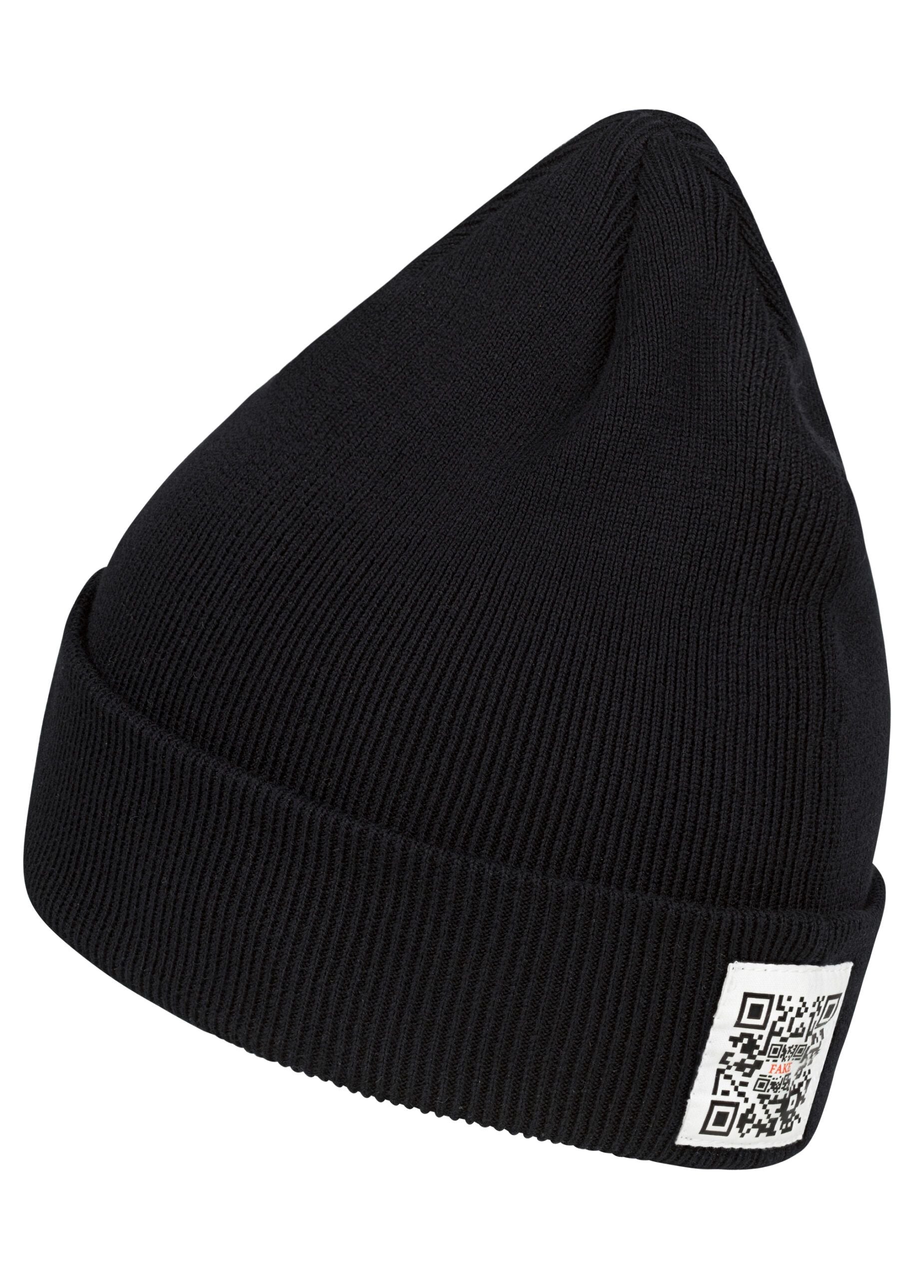 Reversed Beanie Mit Logo Feingestrickte Mütze Schwarz