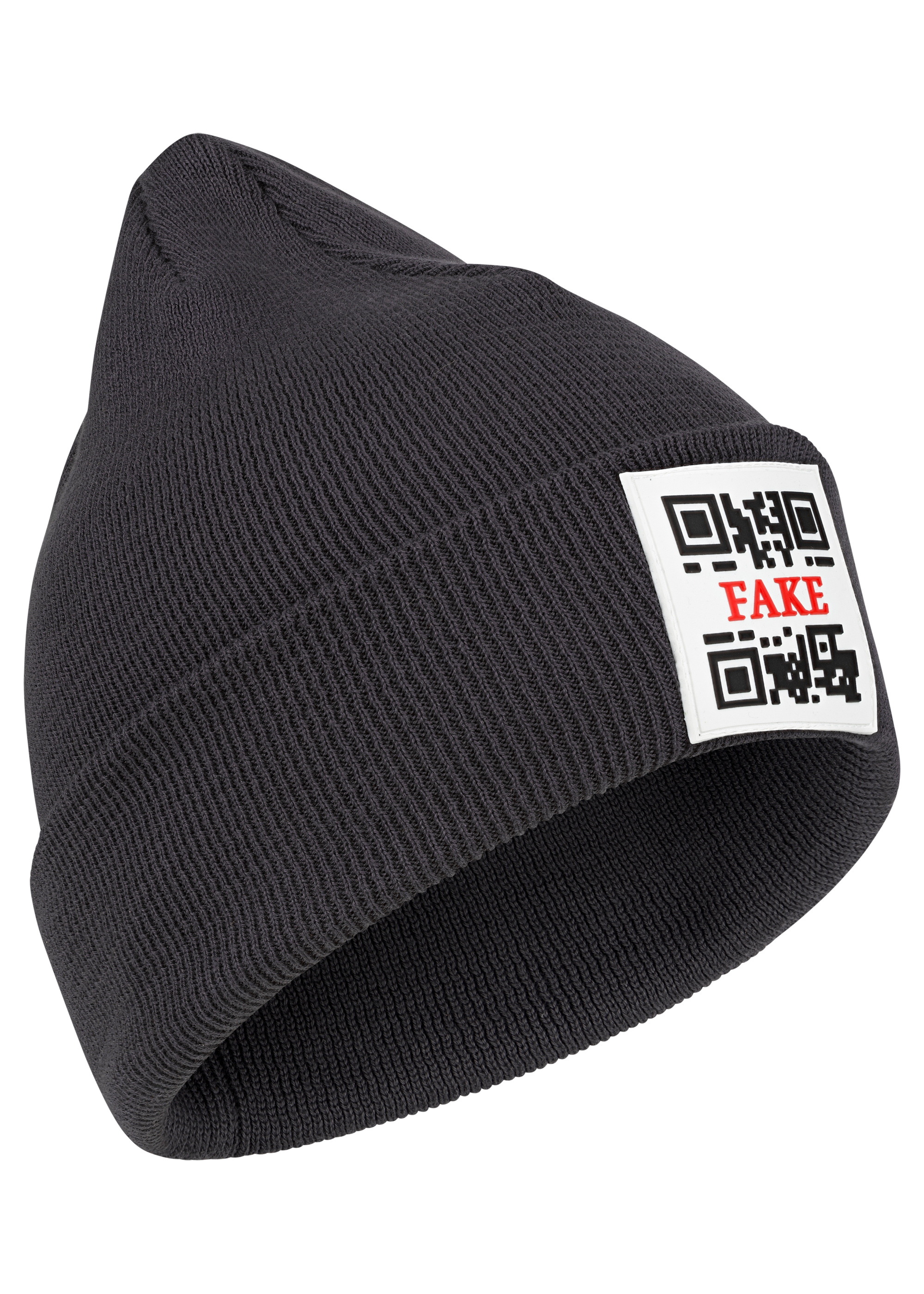 Reversed Beanie Mit Logo Feingestrickte Mütze Dunkelgrau