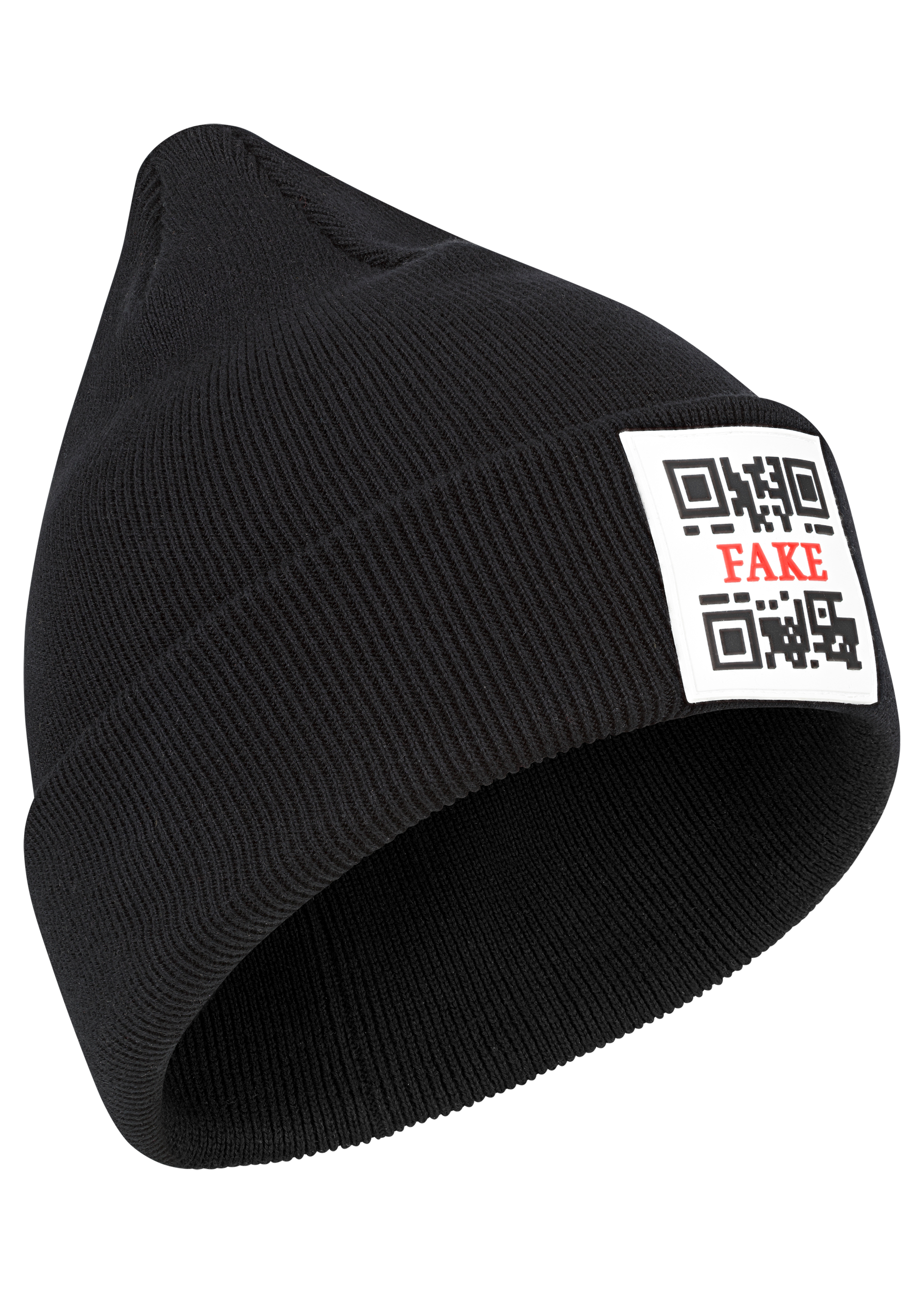 Reversed Beanie Mit Logo Feingestrickte Mütze Schwarz