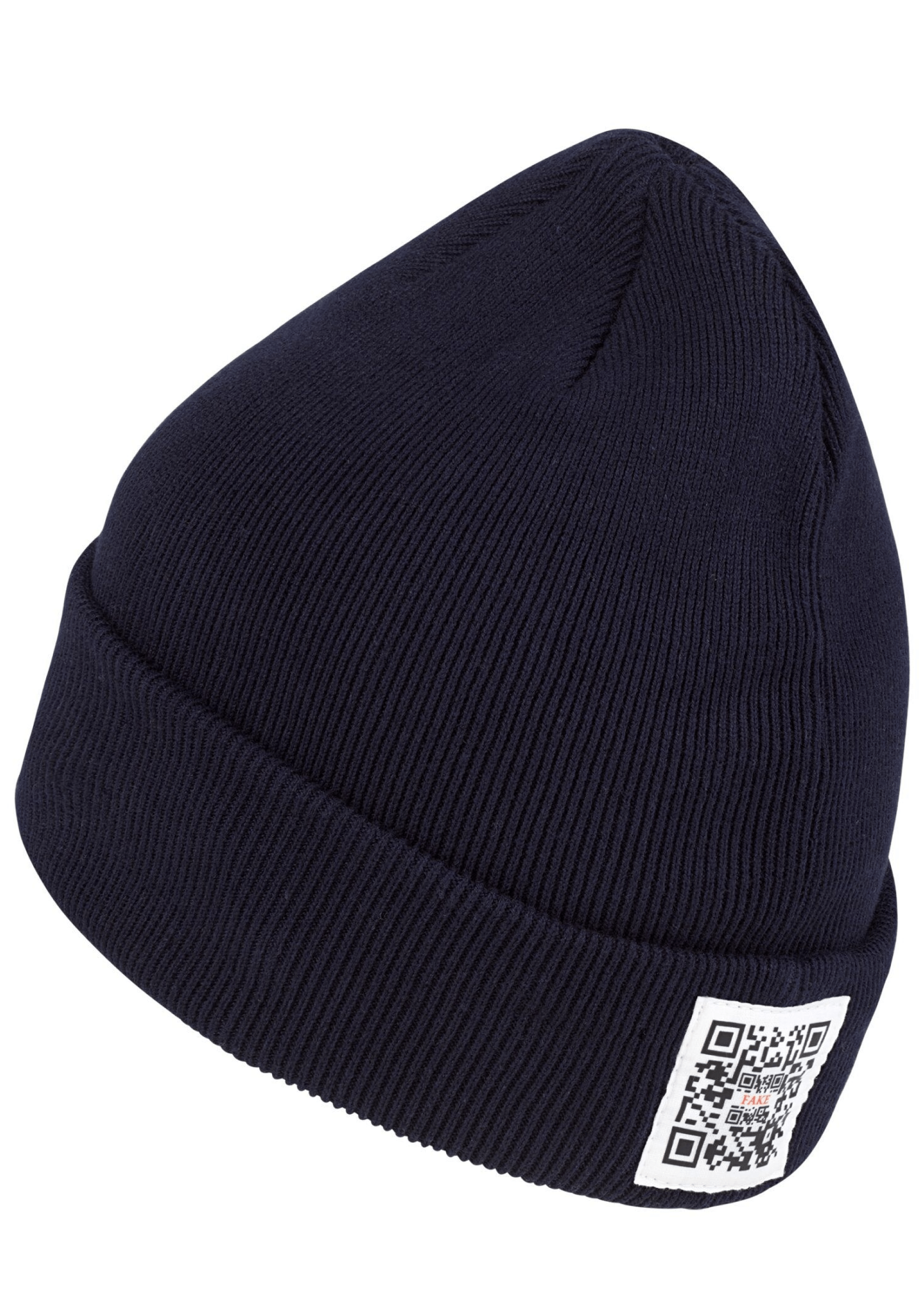 Reversed Beanie Mit Logo Feingestrickte Mütze Dunkelblau