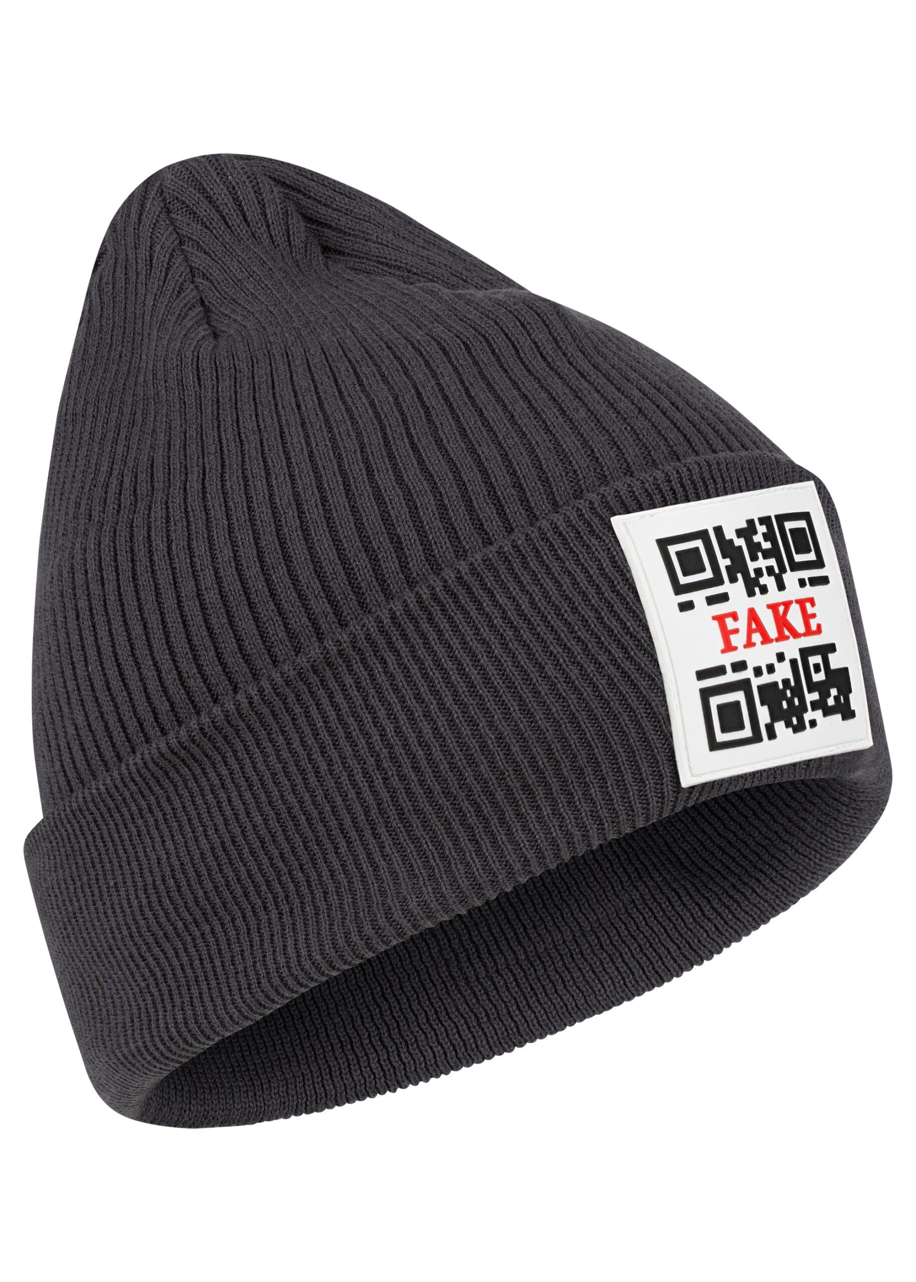 Reversed Beanie Mit Logo Grobgestrickte Mütze Dunkelgrau