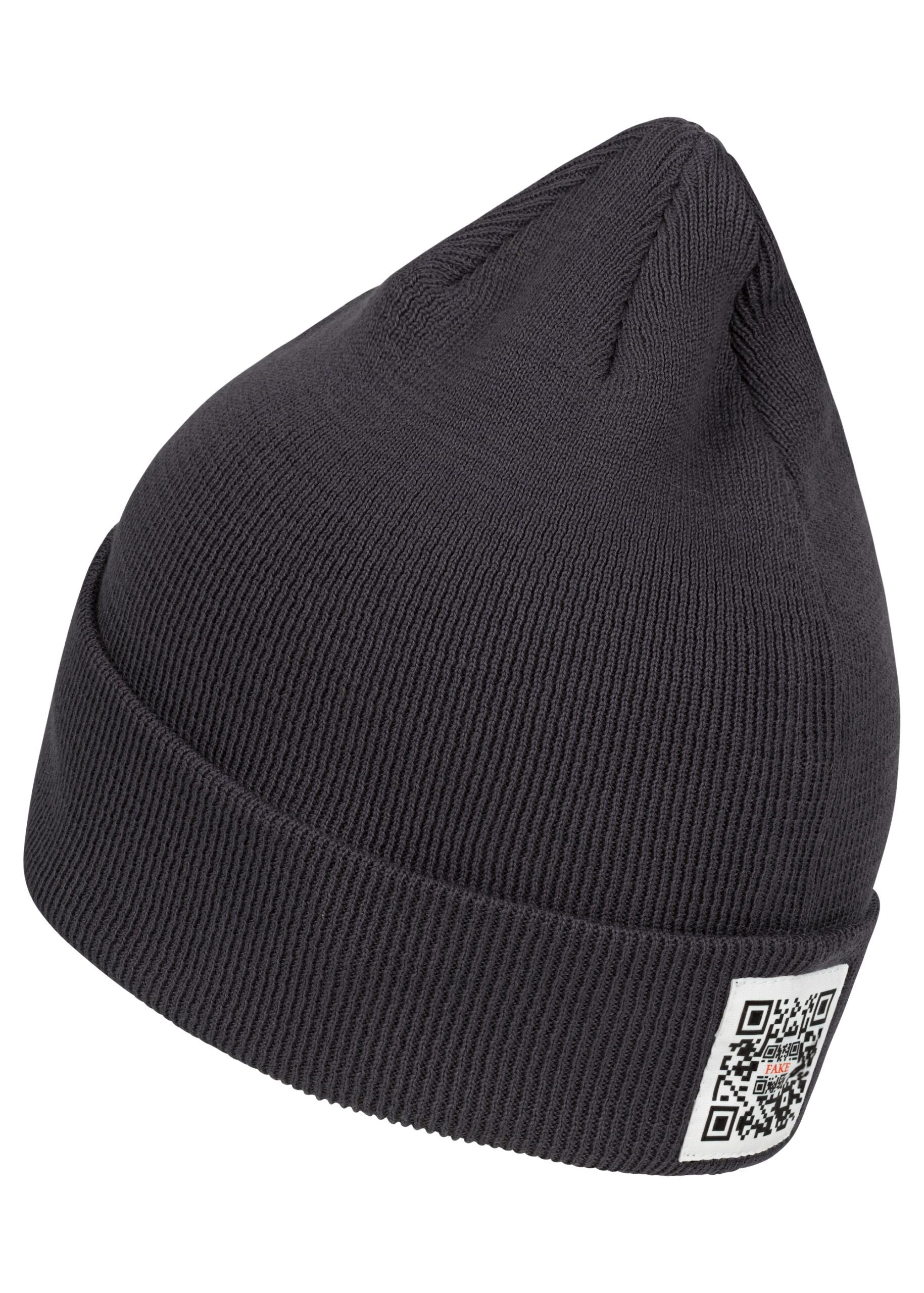 Reversed Beanie Mit Logo Feingestrickte Mütze Dunkelgrau