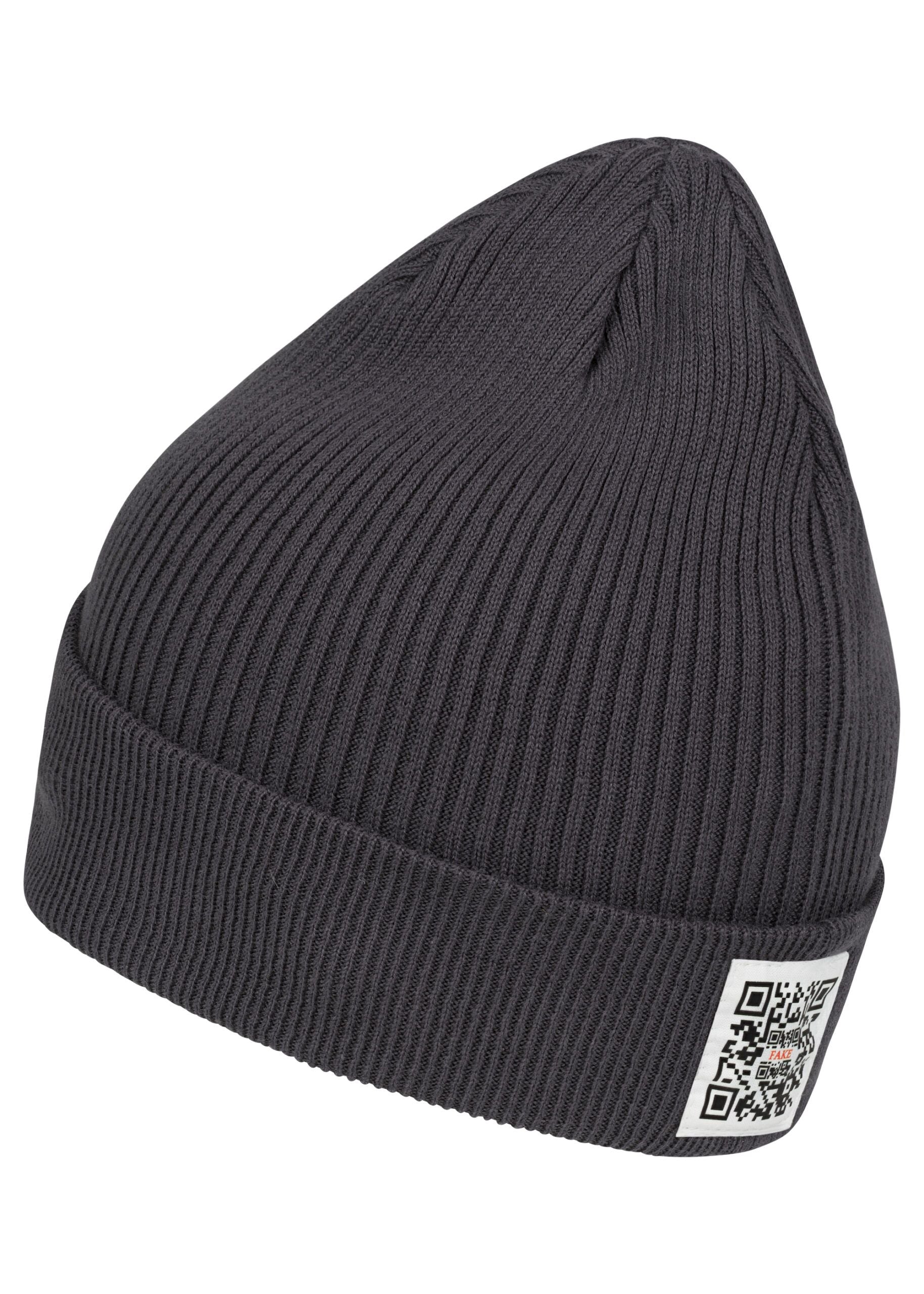 Reversed Beanie Mit Logo Grobgestrickte Mütze Dunkelgrau