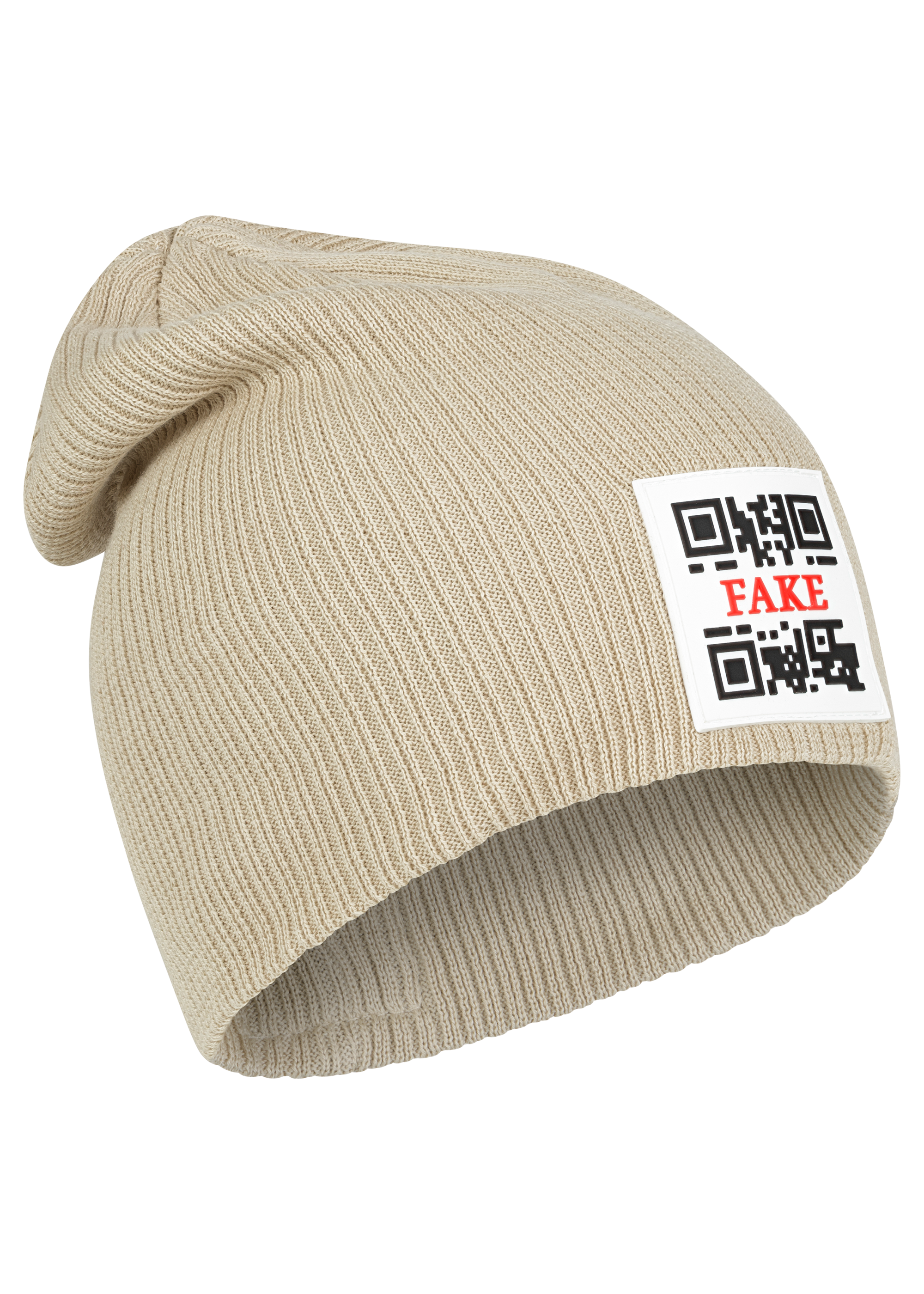 Basic Beanie Mit Logo Grobgestrickte Mütze Beige