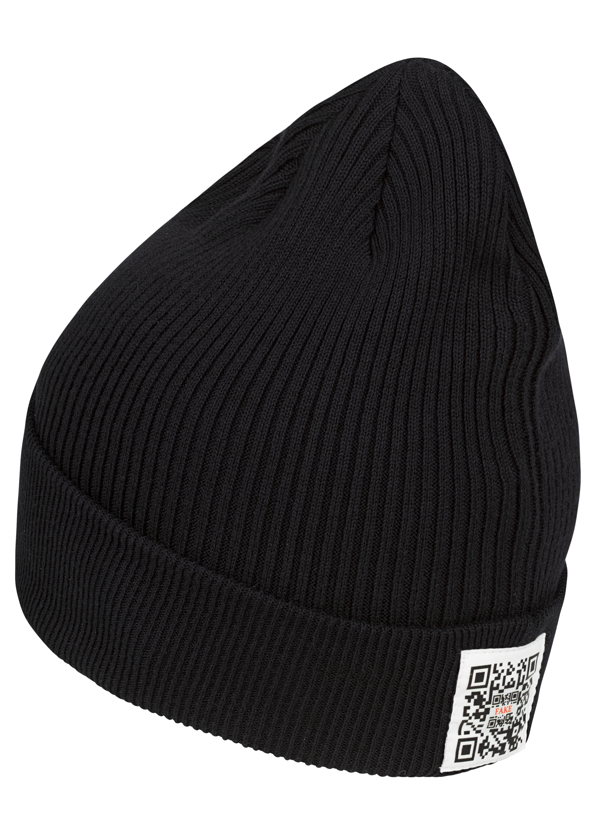 Reversed Beanie Mit Logo Grobgestrickte Mütze Schwarz
