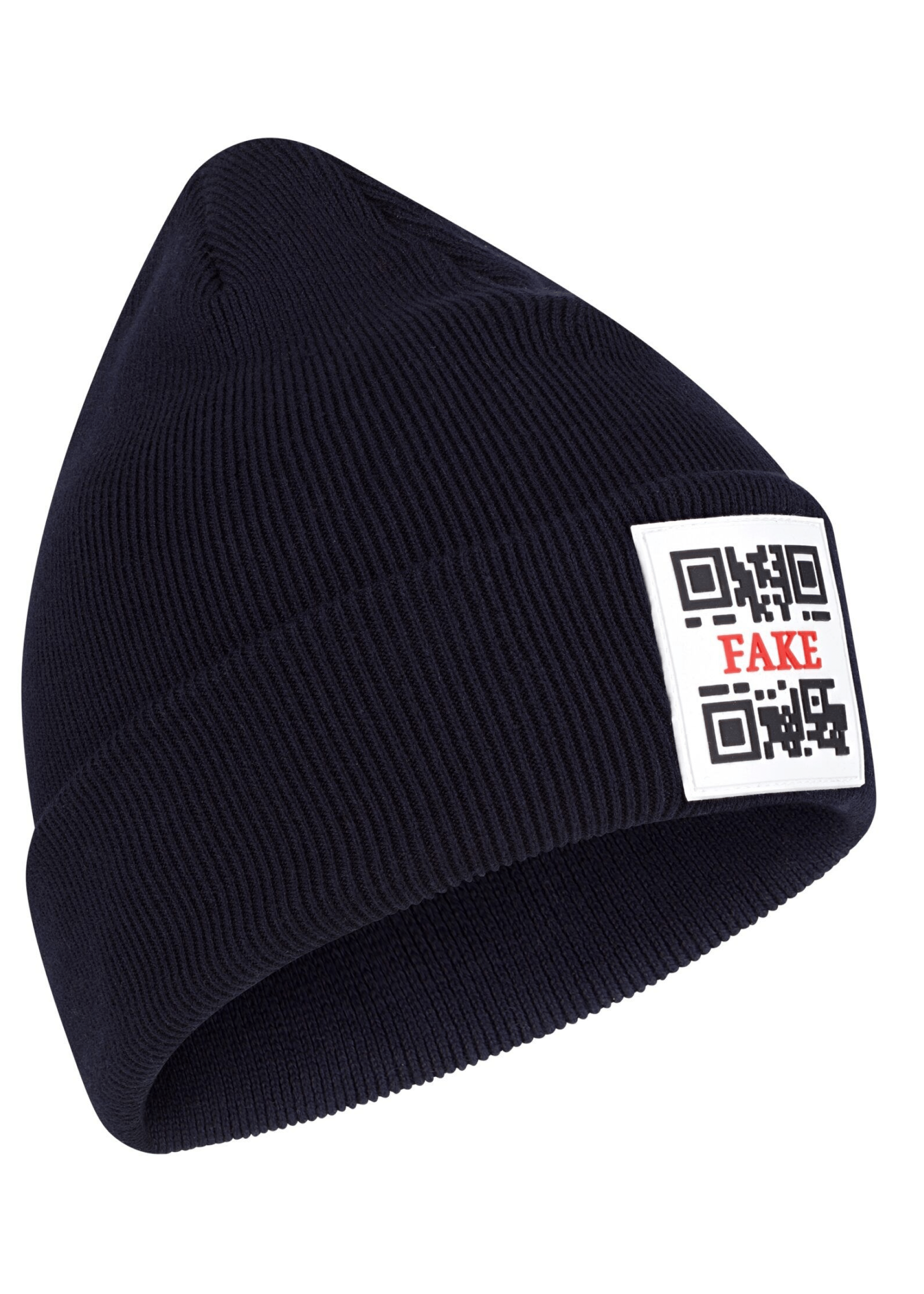 Reversed Beanie Mit Logo Feingestrickte Mütze Dunkelblau